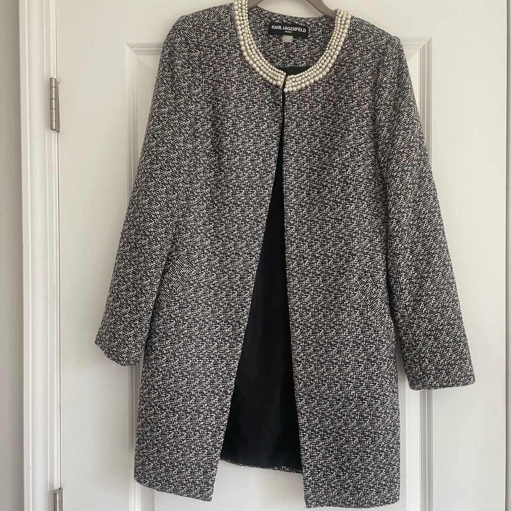 Karl Lagerfeld Black and White Blazer with Textured Fabric